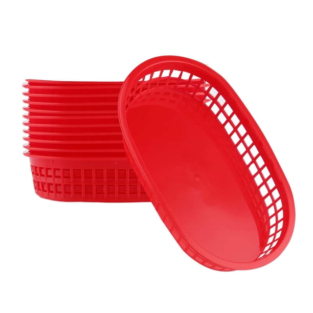 12x cestas ovaladas para comida rápida, cestas para freír pan, bandeja para servir, cestas de almacenamiento clásicas para restaurantes, perros de maí rojo