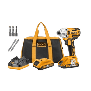 Atornillador De Impacto Ingco 20V + 2 Bat 2 Ah+ Carg + Bolso