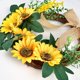 thumbnail image 4 of Corona de girasol artificial decorativa, mini corona de girasol para puerta de entrada con lazo y hojas verdes para decoración de boda, hogar o puerta de entrada., 4 of 8