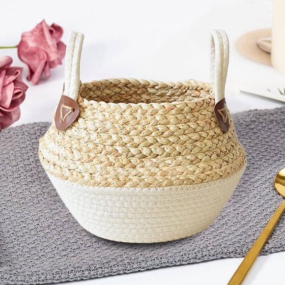 Cesta Decorativa de Junco Marino Tejida a Mano ,  19 x 20 x 25 cm