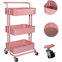 Kimale - Carrito Organizador Con Ruedas De Metal De 3Niveles Con Asa Color Rosa