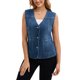 thumbnail image 4 of INSPIRE CHIC Chaleco de regreso a clases para mujer, chaleco de mezclilla con cuello en V, bolsillos con parche, botones, sin mangas, chaqueta de jean 2XL azul oscuro, 4 of 6