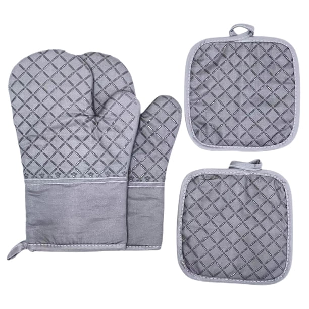 Guantes y agarraderas para horno resistentes al calor - 4 guantes de algodón y agarraderas para horno con agarre de silicona antideslizante y brazo largo