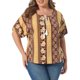 thumbnail image 1 of Agnes Orinda Blusas Casuales de Talla Grande para Mujer, Tops de Verano para Escuela y Universidad, Boho con Cordón y Borlas, Cuello en V, Manga Corta, Estampado Floral, 4X Marrón, 1 of 6