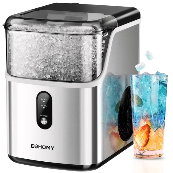 Máquina de hielo en forma de pepitas EUHOMY para encimera, 34 kg/24 h, acero inoxidable