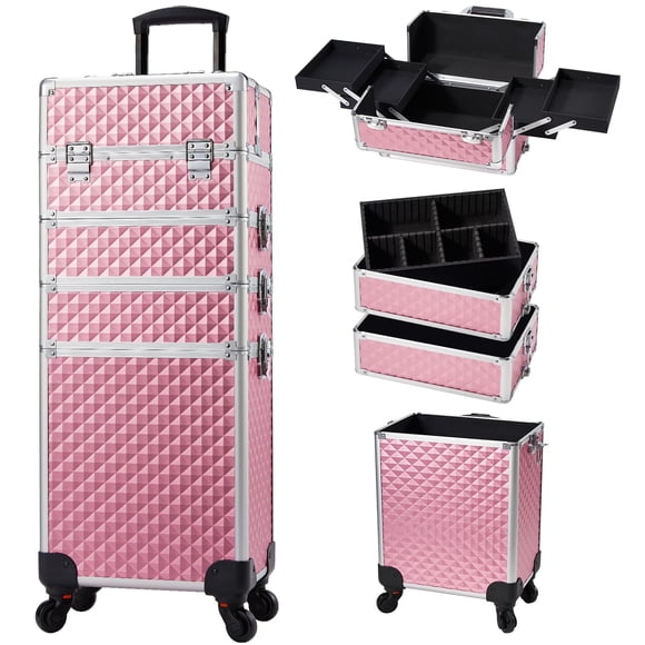 Estuche de maquillaje Stagiant Rolling 4 en 1 con ruedas, color rosa