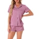 thumbnail image 1 of INSPIRE CHIC Conjunto de Pijama de Satén para Mujer Regreso a Clases Suave Manga Corta con Botones Ropa de Dormir con Bolsillo en el Pecho y Pantalones Cortos para Primavera Verano XL Rosa Pálido, 1 of 6