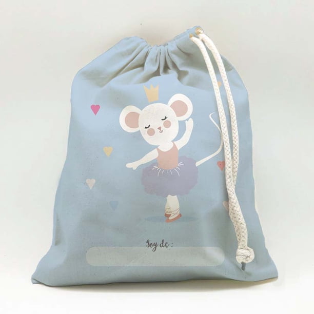 Bolsa Colación Impermeable Escolar, Jardín Infantil, Sala cuna, Colegio. Modelo Ratoncita.