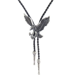 Genérico - Hombres Vaquero De Cuero Rodeo Bolo Tie Corbata Cordón Águila Colgante De Plata Antigua
