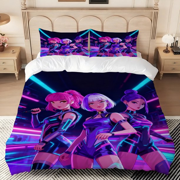 Vintage Neon K-POP Group Futuristic Idol Print Bedding Set Soft Comfortable Breathable