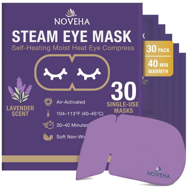 Cubrebocas térmicos para ojos NOVEHA con aroma a lavanda, autocalentables, 30 piezas, para ojos seco