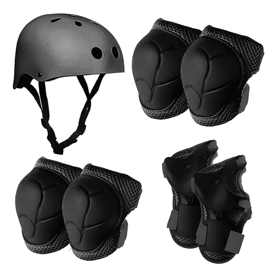 Genérico - Set Protección Niño Casco Rodillera Codera Negro