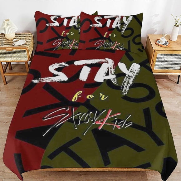 Juego De Ropa De Cama Stray Kids Funda Nórdica Cómoda Y Ligera Con Estampado De Dibujos Animados 3 Piezas (funda)