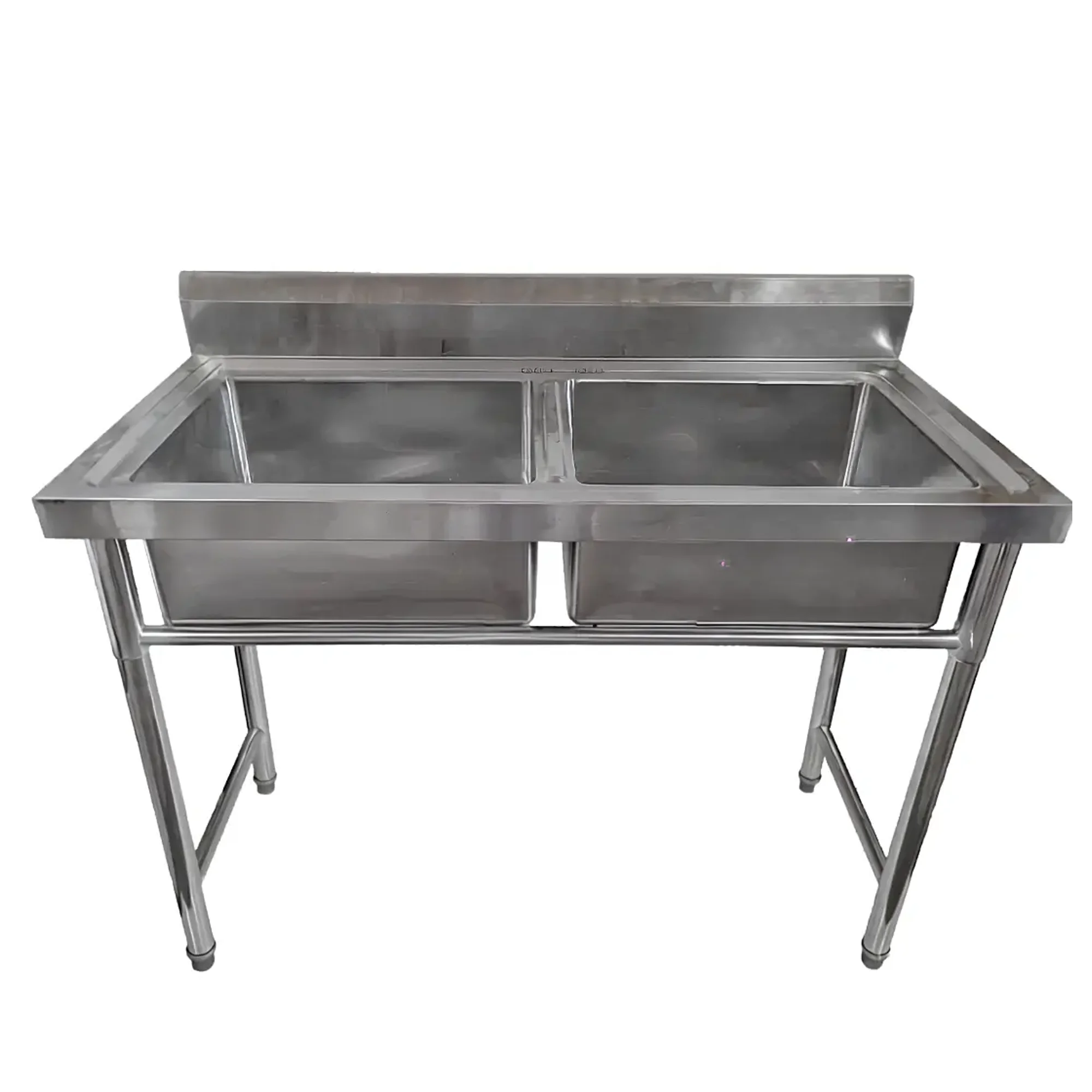 Moderm Space - Lavafondos Industrial De Acero Inoxidable 120x60 Cm Doble Con Griferia De Regalo + Desague Y Sifón