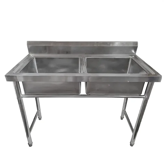 Lavafondos Industrial De Acero Inoxidable 120x60 cm Doble con Griferia de Regalo + desague y sifón