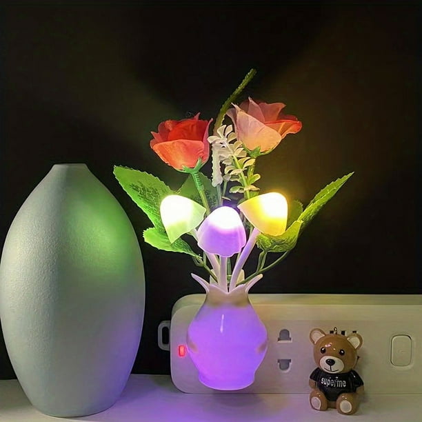 1pc Energy-Saving Plug-In LED Night Light with Auto Dusk to Dawn Sensor - Dream Nightlight for Kids, Adults, Bedroom, Bathroom, Living Room, Kitchen, and Hallway - Rose Flower Mushroom Design
