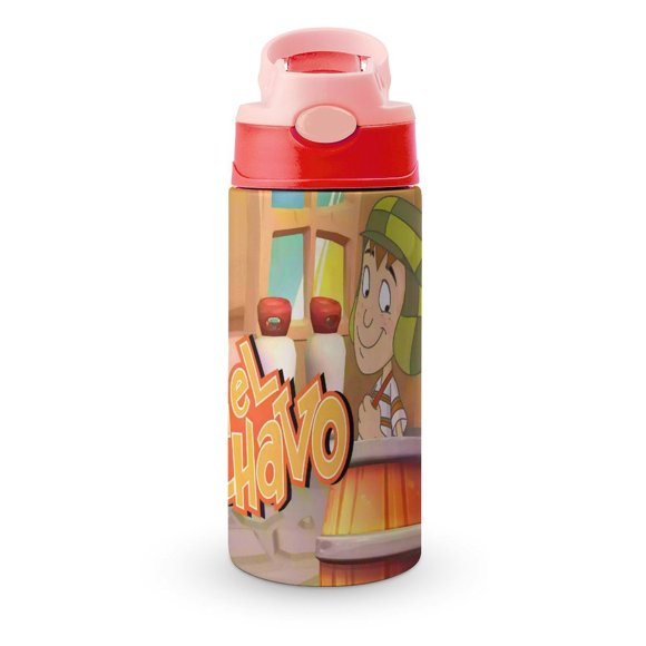 El Chavo del OchoBotella de Agua con Tapa Pop Top de Un Toque, Acero Inoxidable, a Prueba de Fugas, para Deportes, Botella Infantil rosa 12 oz