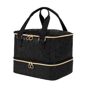 Bothyi - Organizador De Esmaltes De Uñas De Doble Capa, 2 Niveles, Para Suministros De Arte, Kits De Cosméticos Para Uñas, Dorado Con Cremallera