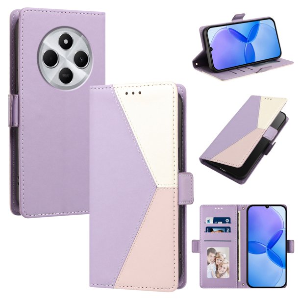 Cartera para Xiaomi Redmi 17C en PU Tricolor, Funda con Solapa, Morado