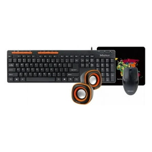 Kit Set Teclado Mouse Mousepad Parlantes Meetion Oficina Negro