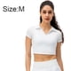 thumbnail image 2 of Camiseta polo de punto con cuello en V para mujer, cintura alta, manga corta, top corto, blanco, 2 of 7