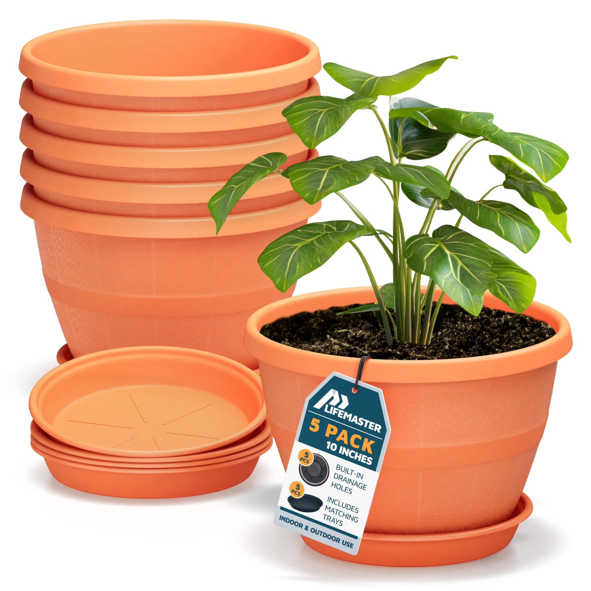 Macetas Tipo Barril De Whisky Lifemaster De Plástico De 25 Cm, Paquete De 5