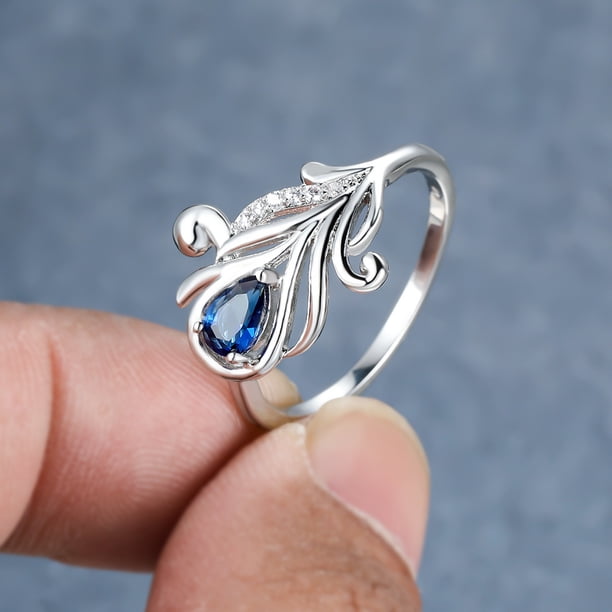 Peacock Tail Ring Inlaid Teardrop Cut Rainbow Zircon Elegant Promise Finger Ring
