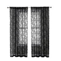 Xusx111 - Cortinas De Encaje Negro 2 Paneles, Patrón Floral Rústico Gótico Cortinas Transparentes Para El Dormitorio, Bolsillo De Barra Vintage Privacidad Transparente Cortina De Encaje,150 * 180Cm 1