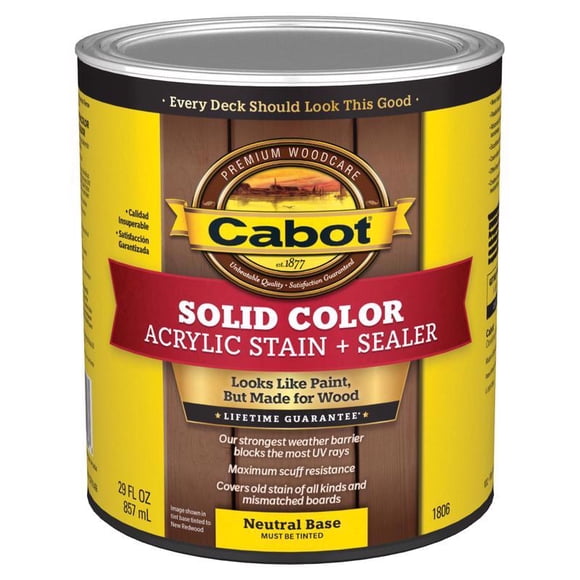 Deck Stain Cabot Solid Tintable 1806, base neutra, 1 L (paquete de 4)