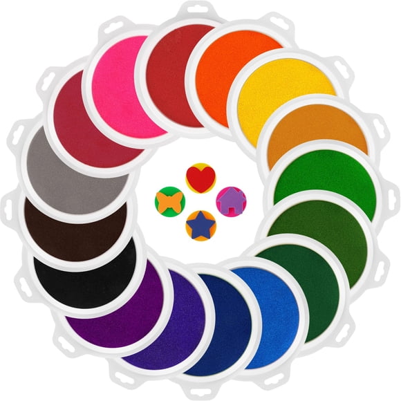 Pads De Tinta De 16 Colores Para Niños Con 7 Sellos Redondos Grandes