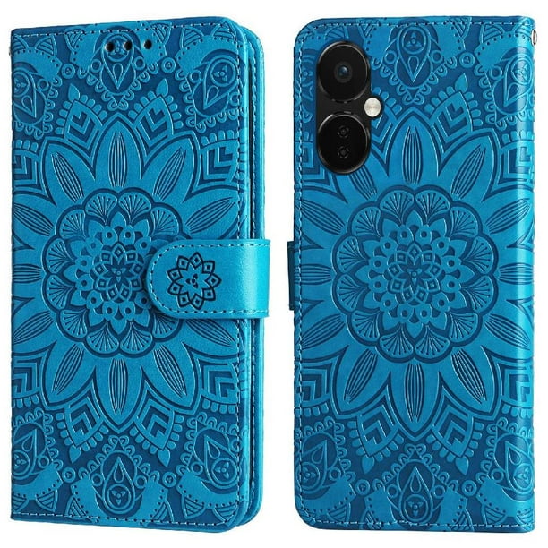 Funda tipo cartera FOXDOCK para OnePlus Nord CE 3 , diseño girasol en relieve, cuero PU, cierre magnético, soporte y tarjetero