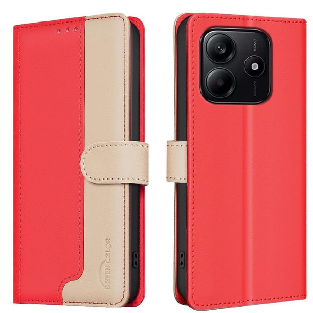 Funda Cartera con Bloqueo RFID para Xiaomi Poco M7 Pro 5G con Ranuras y Soporte Rojo