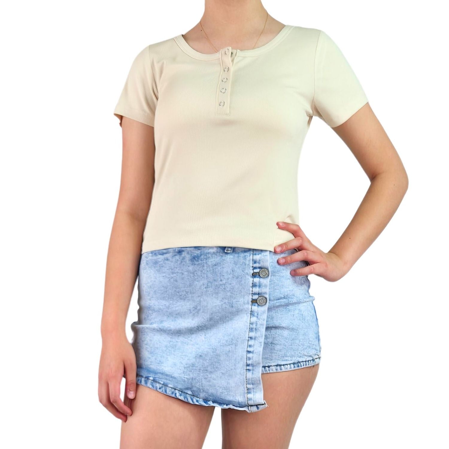 Likeshop - Top Acanalado Mujer Polera Manga Corta Fashion 061