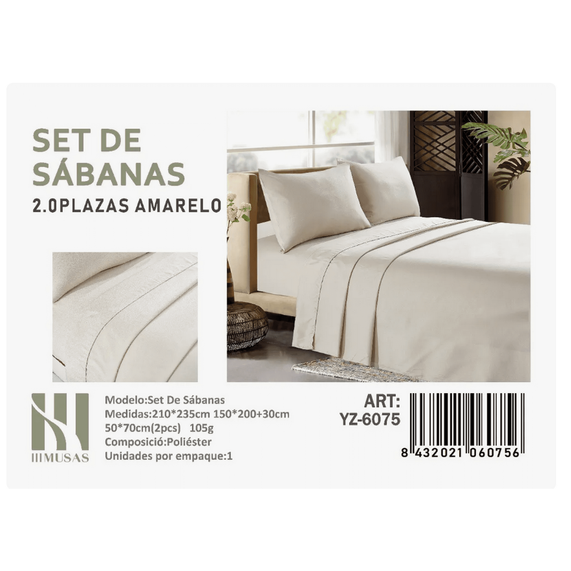 Mundo Shopping - Set De Sabanas 2 Plazas Color Amarelo 200 Hilos + 2 Funda De Almohada
