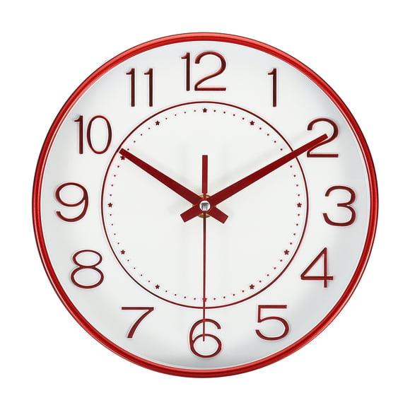 Reloj de Pared de 8 Pulgadas Operado por Batería Silencioso Sin Tictac Reloj Moderno Redondo, Rojo