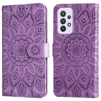 Funda Tipo Cartera Foxdock Para Samsung Galaxy A33 5G , Diseño Girasol En Relieve, Cuero Pu, Cierre Magnético, Soporte Y Tarjetero