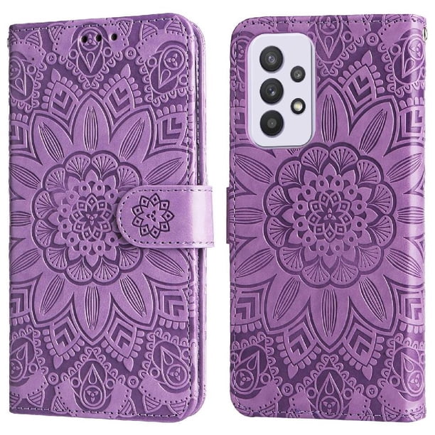 Funda tipo cartera FOXDOCK para Samsung Galaxy A33 5G , diseño girasol en relieve, cuero PU, cierre magnético, soporte y tarjetero