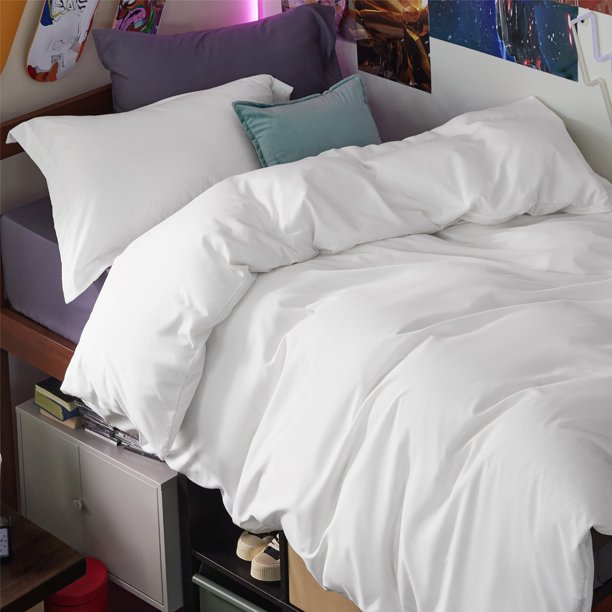 Funda de edredón para cama doble o doble XL para niños, blanca con cierre de cremallera