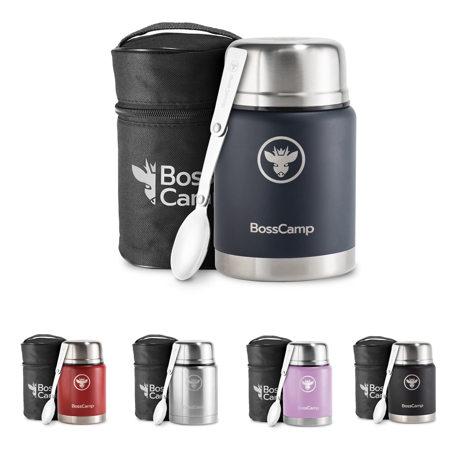 Termo Comida Bosscamp 500 Ml Azul Acero Inoxidable Bolso Térmico Cuchara