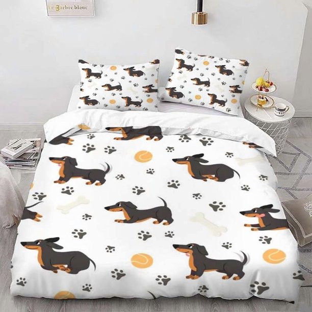 Dachshund Pattern Bedding Set Soft and Comfortable All-Season Duvet Cover and Pillowcase Set Ideal for Home and Bedroom