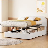 M&Ms - Teddy Fleece Full Size Upholstered Platform Bed With Hydraulic Storage System, White