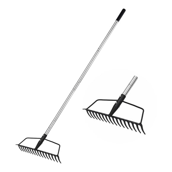 Rastrillo de jardín YEELOR de 40 cm, 16 dientes, mango ajustable