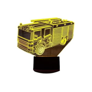 Lelumania - Lampara Ilusion 3D Camión Bombero De 7 Colores, Base Touch