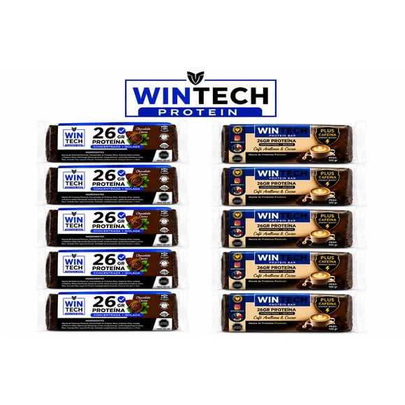 Pack 10 WinTech – Mix Chocolate & Café – Energía + Recuperación (26g Proteína, Cacao Natural, Café)