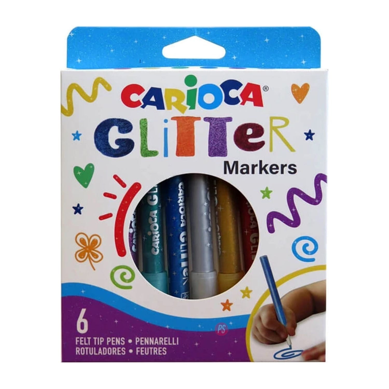 Carioca - Marcador Glitter 6 Colores Tinta A Base De Agua - Ps
