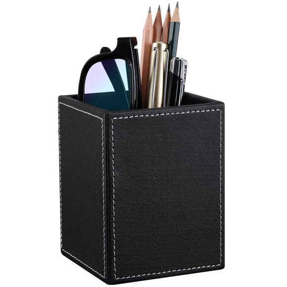 Organizador de escritorio negro de cuero PU KINGFOM 12 cm