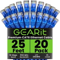 Cable Ethernet Gearit Cat 6 De 25 Pies (7,6 M), Paquete De 20, Azul