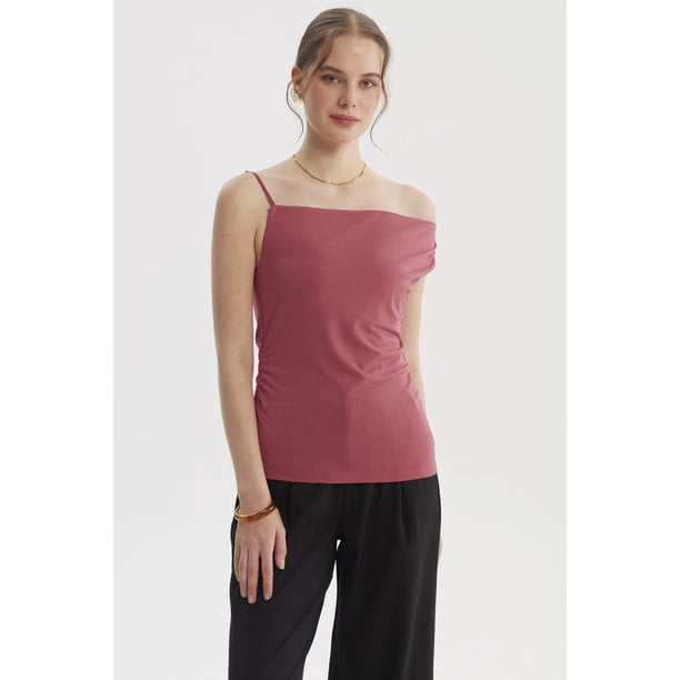 Polera Mujer Pabilo Escote Asimétrico Malva