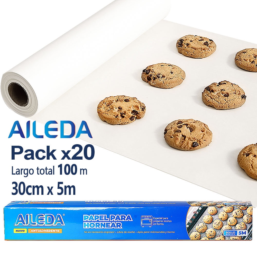 Aileda - Papel Para Hornear 30 Cm × 5 M Antiadherente Para Hornear En Total 20 Rollos