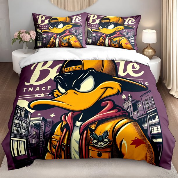 3pcs Bedding set Cartoon Daffy Duck Street Style Graphic Print Comforter Set